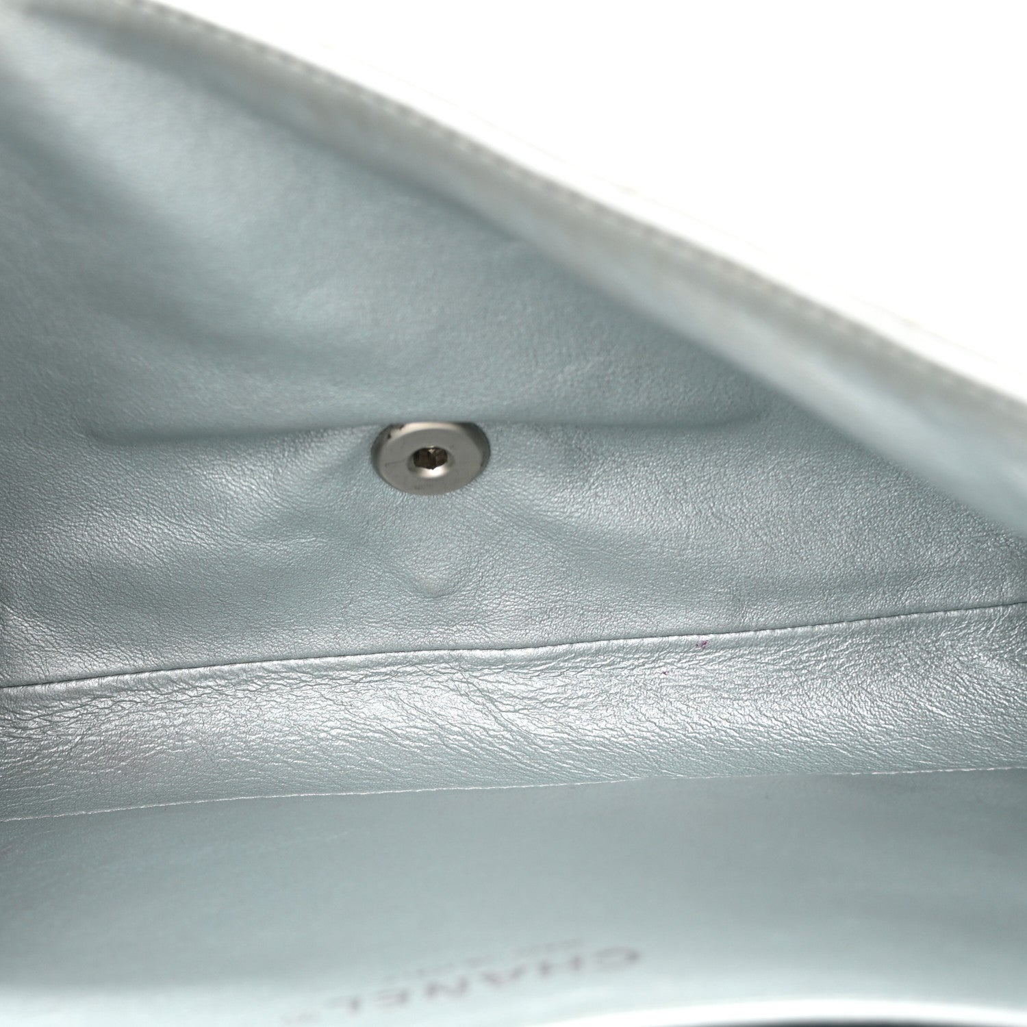 Chanel Metallic Lambskin Quilted Clutch With Chain Flap Silver