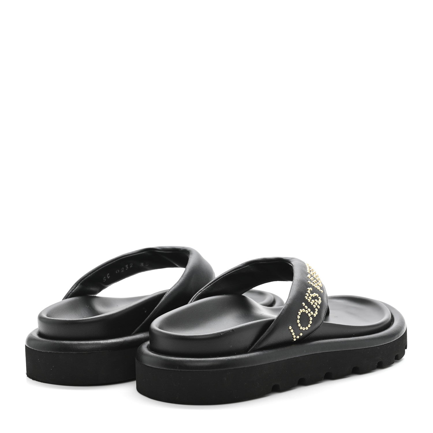 Louis Vuitton Calfskin Logo Studded Pillow Flat Thong Sandals 35 Black