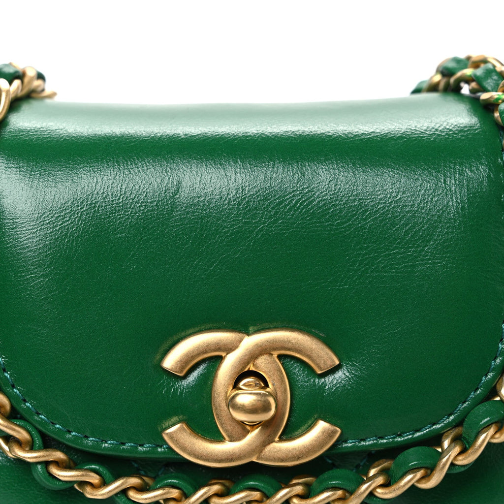Chanel Shiny Aged Calfskin Quilted Nano Kelly Shopper Green