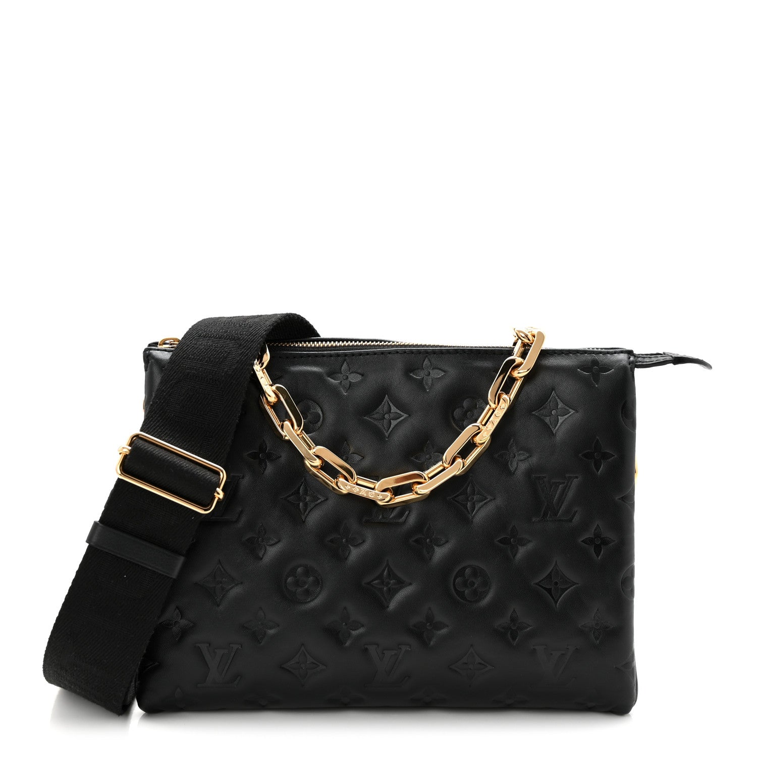 Louis Vuitton Lambskin Embossed Monogram Coussin PM Black