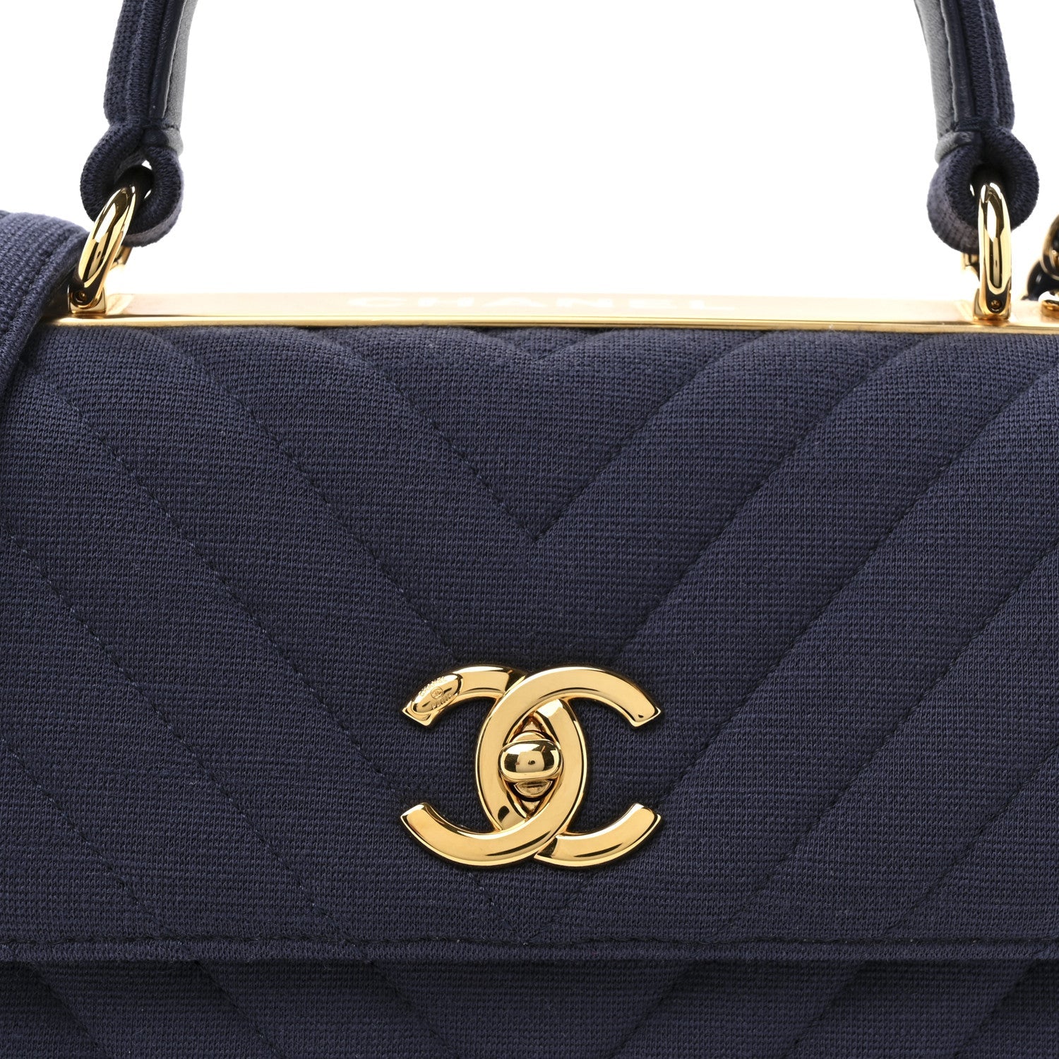 Chanel Jersey Chevron Quilted Small Trendy CC Dual Handle Flap Bag Navy Blue