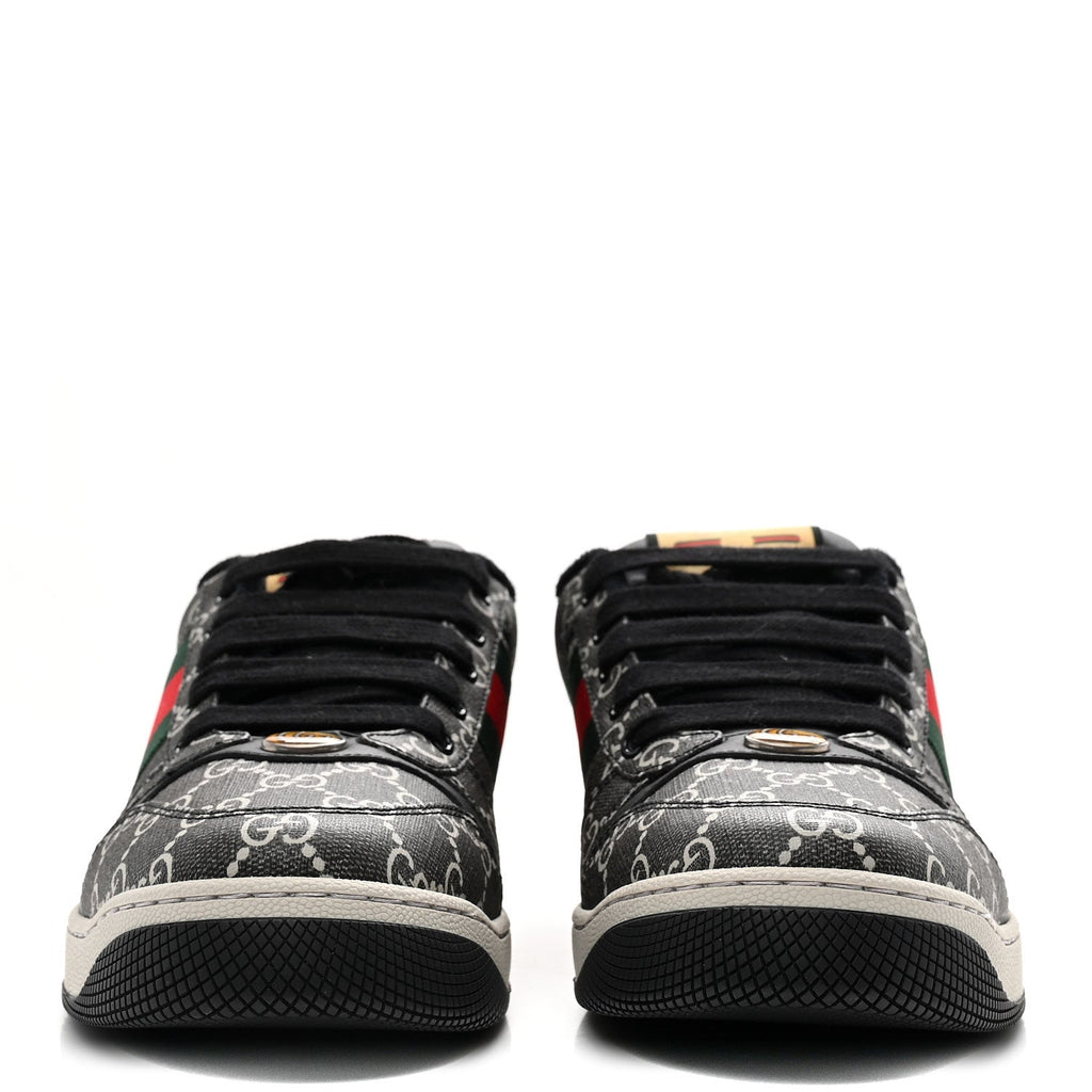 Gucci GG Supreme Monogram Miro Soft Calfskin Web Mens Screener Sneakers 8.5 Black Grey Sky