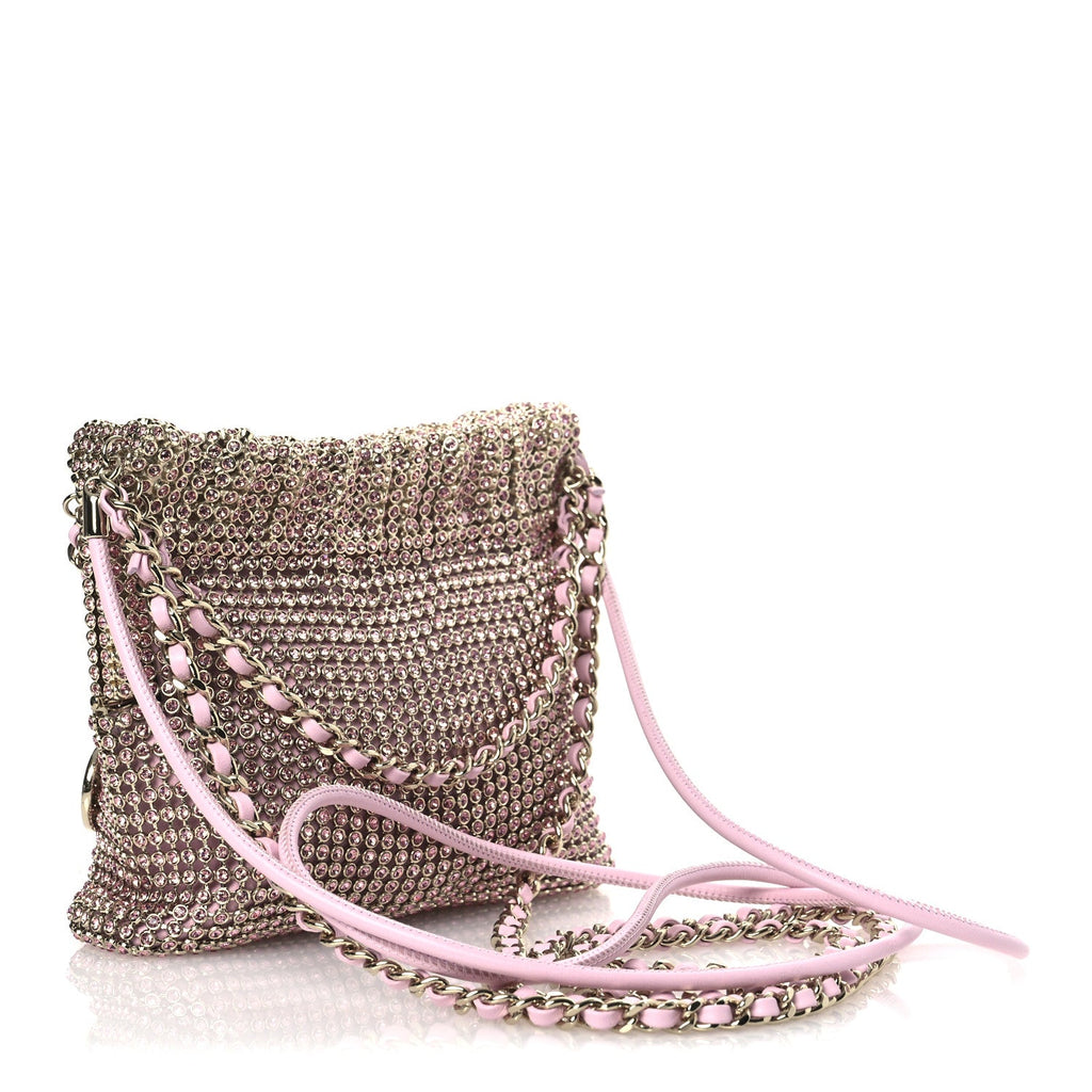 Chanel Crystal Embellished Metallic Lambskin Mini Chanel 22 Light Pink