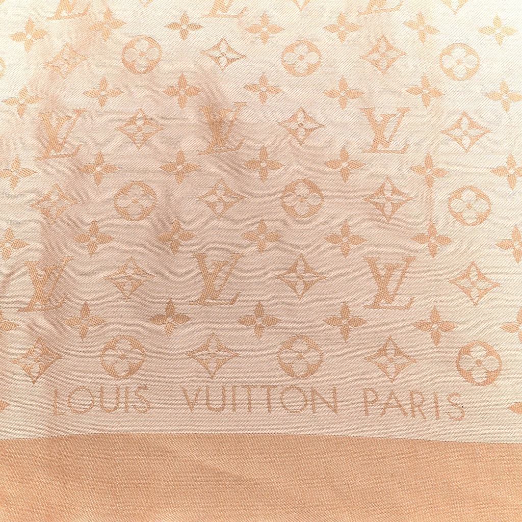 Louis Vuitton Silk Wool Monogram Denim Shawl  Beige Rose