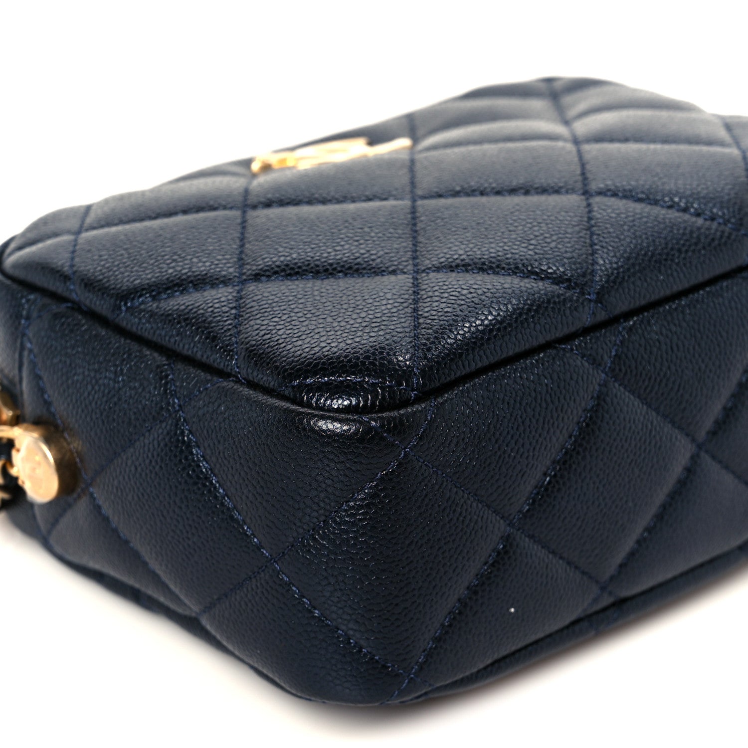 Chanel Shiny Caviar Quilted Chain Melody Camera Bag Dark Blue