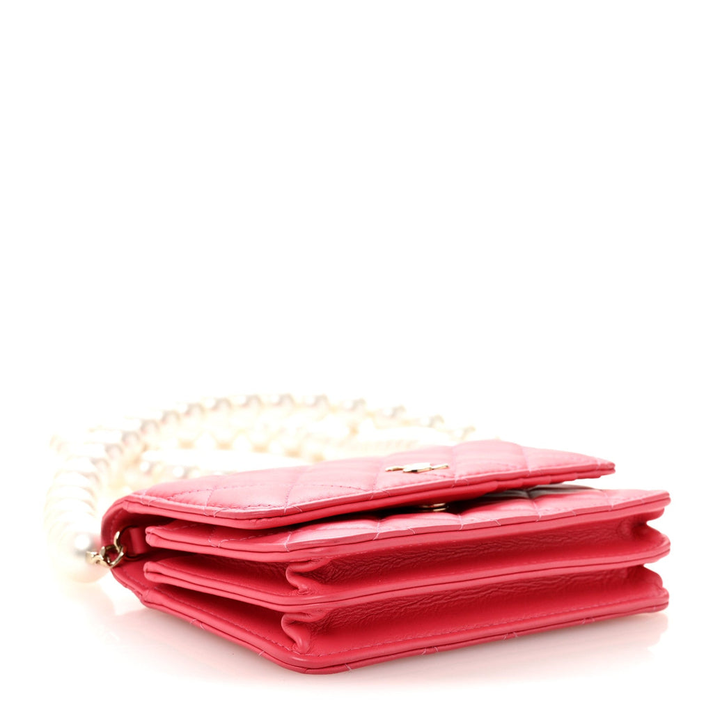 Chanel Calfskin Quilted Mini Maxi Pearls Wallet On Chain WOC Pink