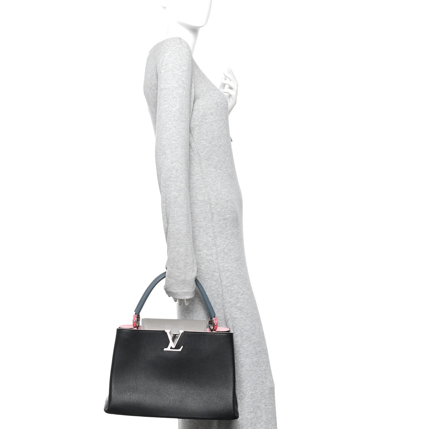 Louis Vuitton Taurillon Capucines MM Black General Blue Pink