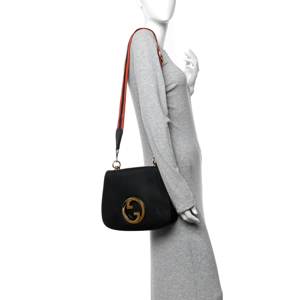 Gucci Roxy Calfskin Web Medium Studded Blondie Shoulder Flap Bag Black
