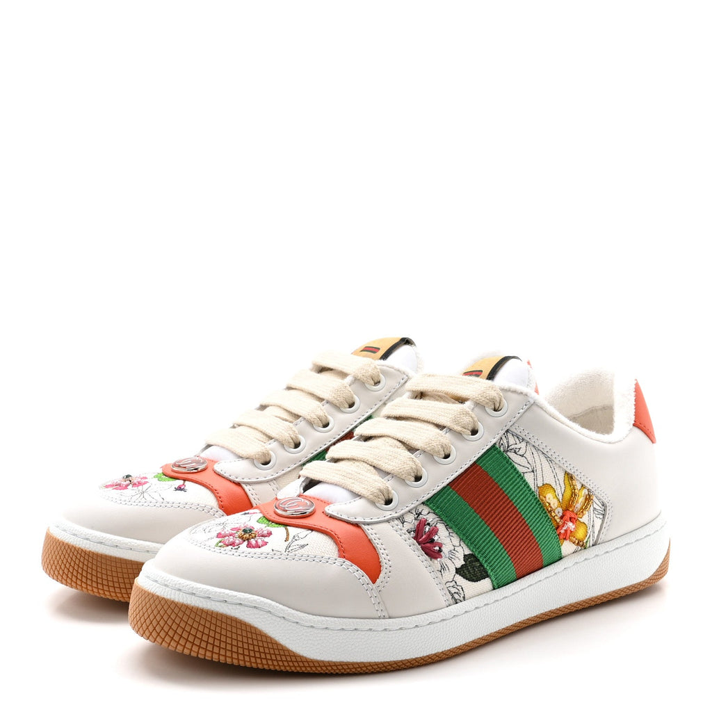 Gucci Sepang Flora Faded Canvas Web Womens Screener Sneakers 36.5 White