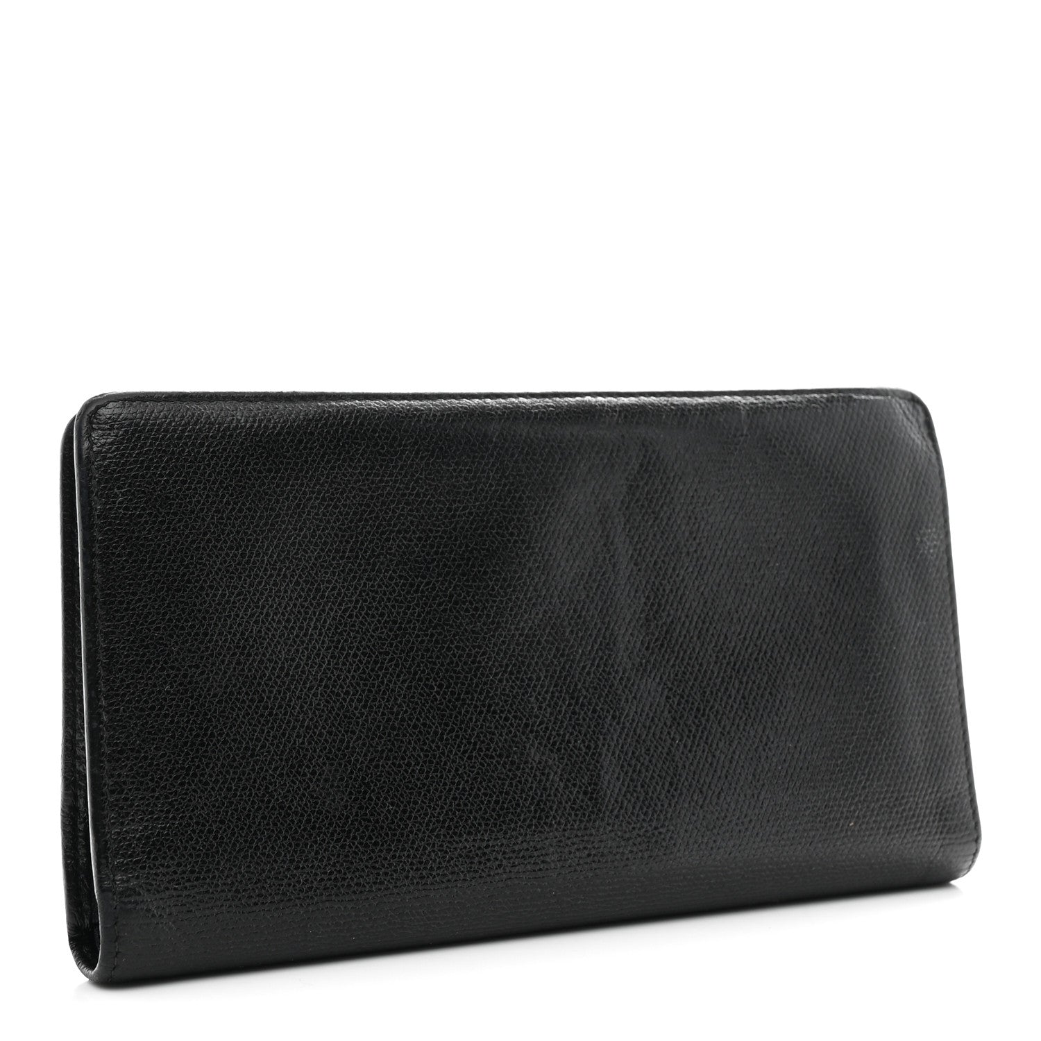 Grained Calfskin CC Button Yen Wallet Black