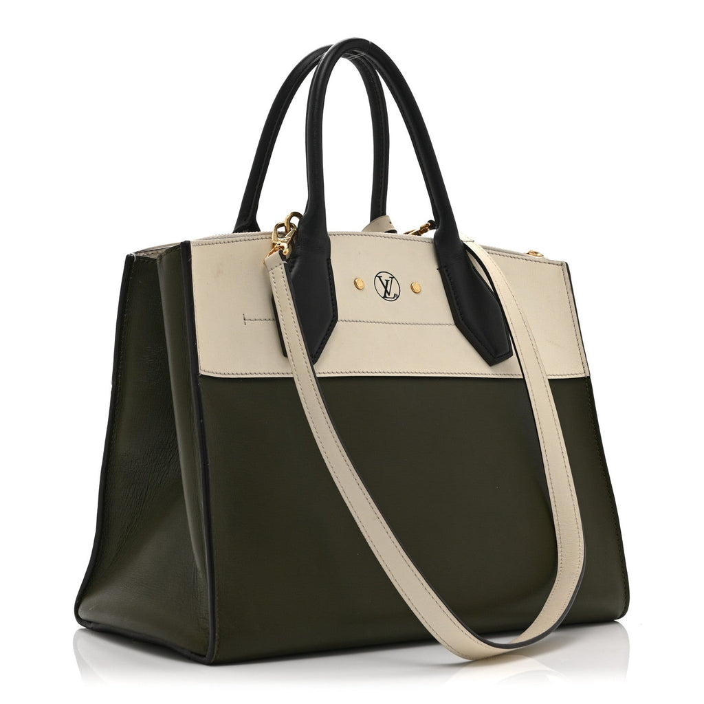 Louis Vuitton Taurillon City Steamer MM Kaki Creme Black