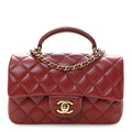 Chanel Lambskin Quilted Mini Top Handle Rectangular Flap Burgundy