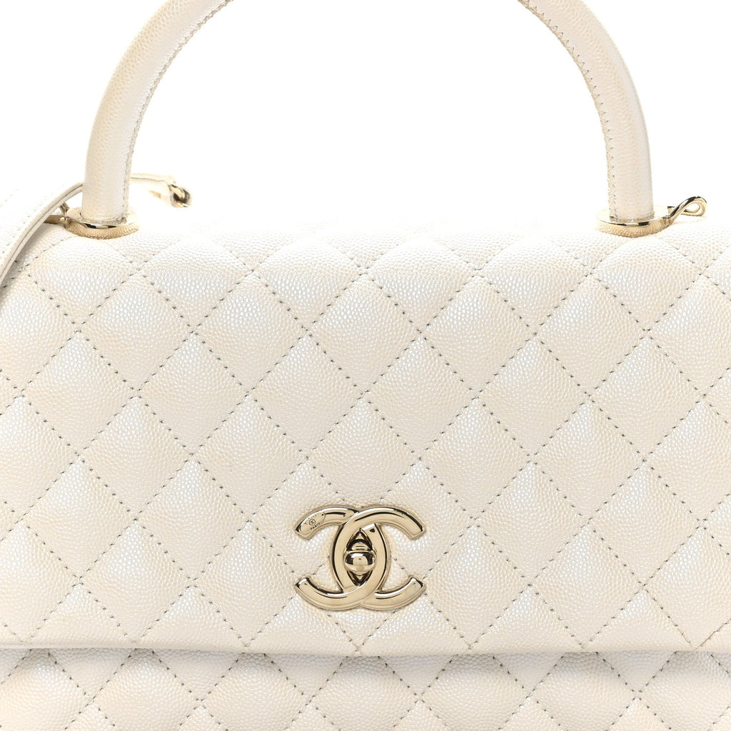 Chanel Iridescent Caviar Quilted Small Coco Handle Flap White