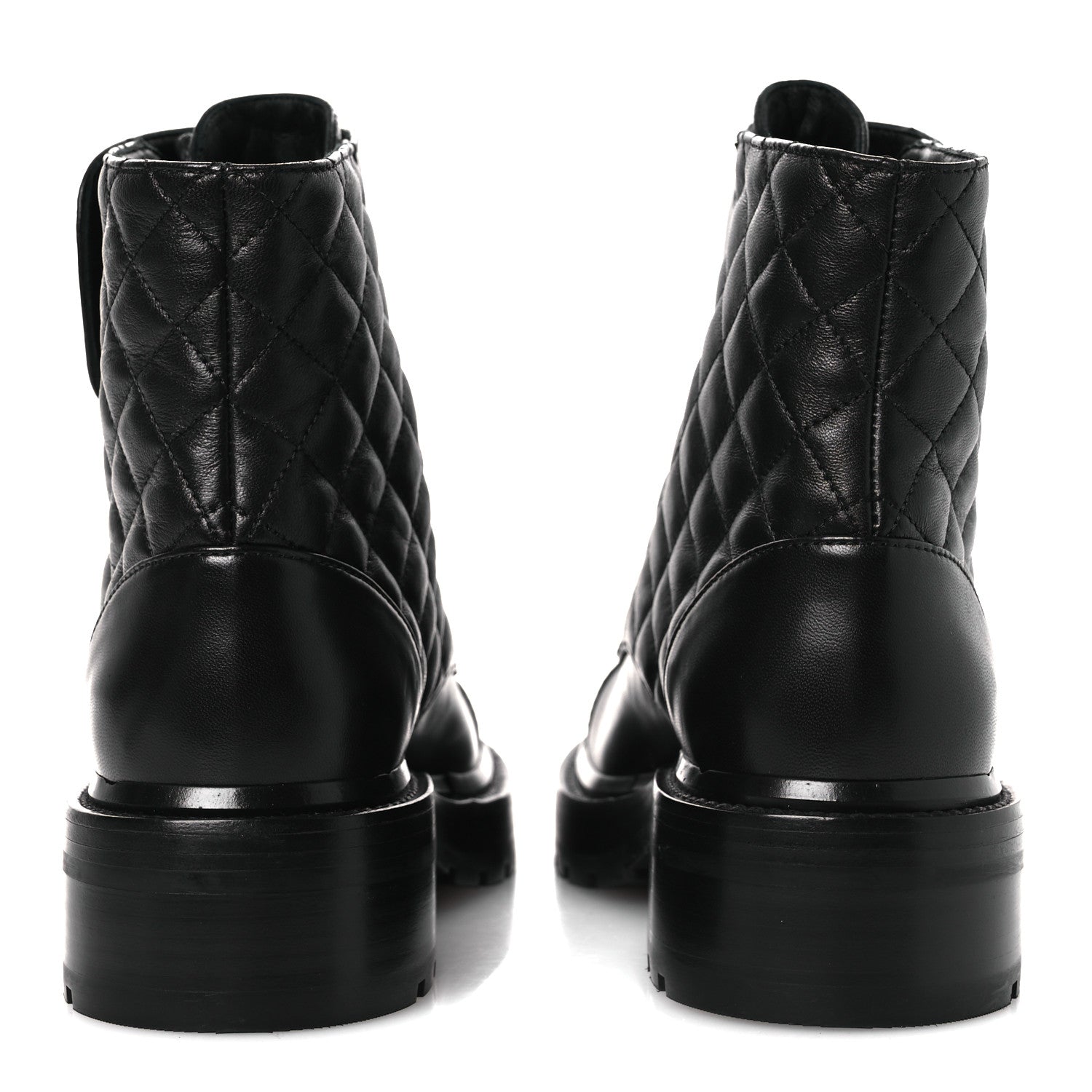 Chanel Shiny Lambskin Quilted Lace Up Combat Boots 37 Black
