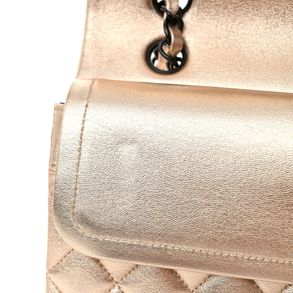 Chanel Metallic Lambskin Quilted Medium Double Flap Gold Black