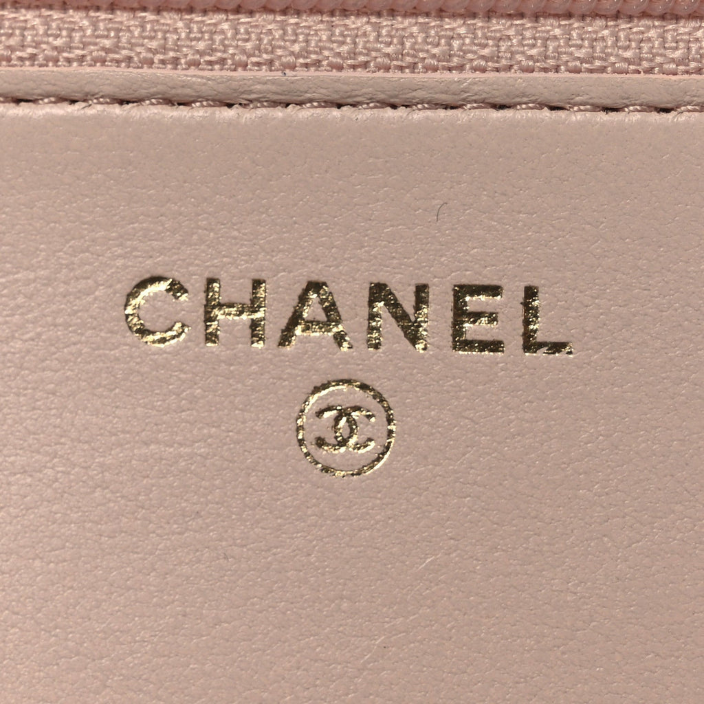 Chanel Lambskin Quilted CC Pearl Crush Wallet on Chain WOC Light Pink