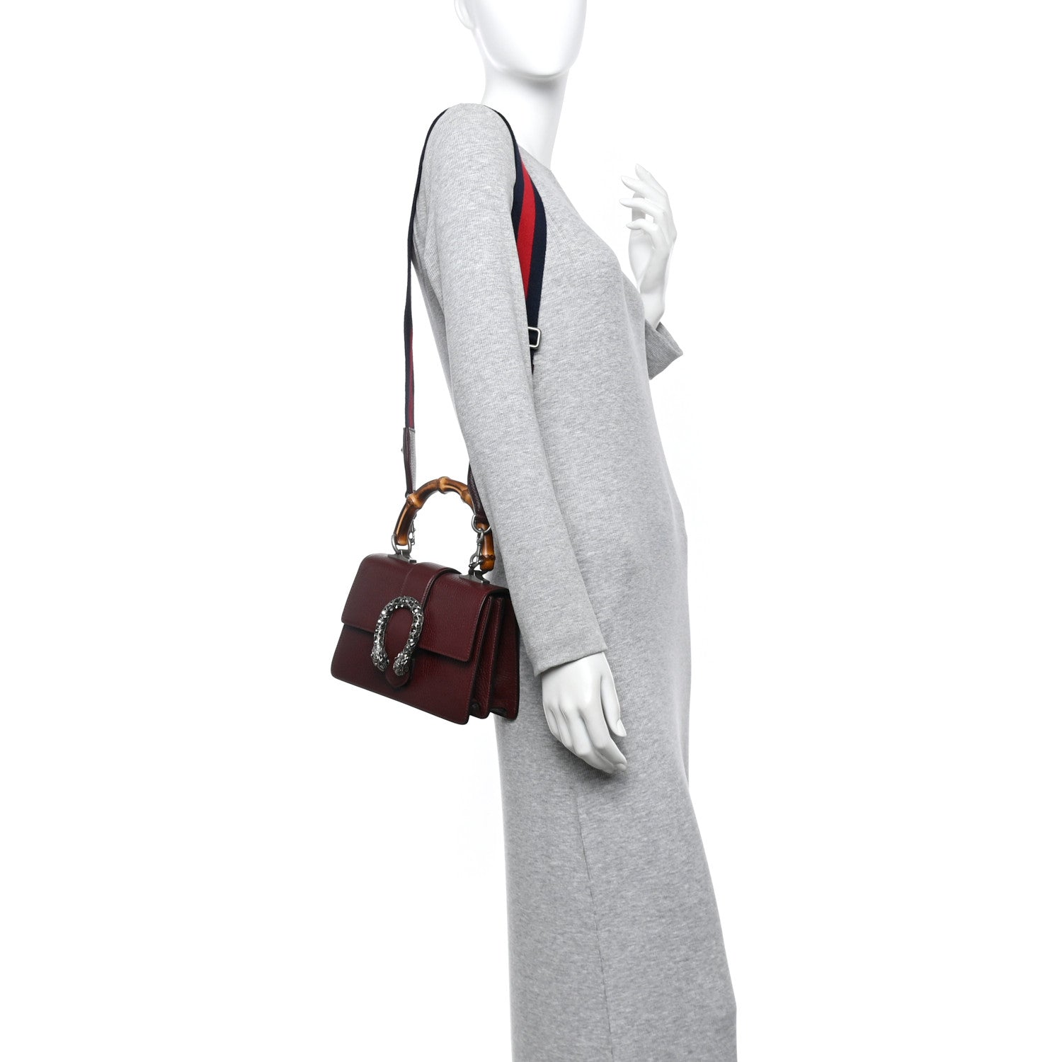 Gucci Dollar Calfskin Crystal Web Mini Dionysus Bamboo Top Handle Bag Vintage Bordeaux Black Diamond