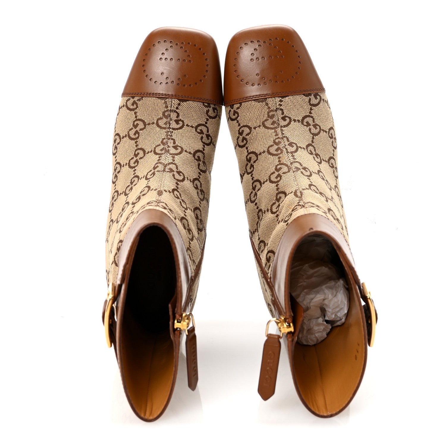 Gucci Monogram Cordovan Lux GG Ankle Boots 35 Beige Cuir