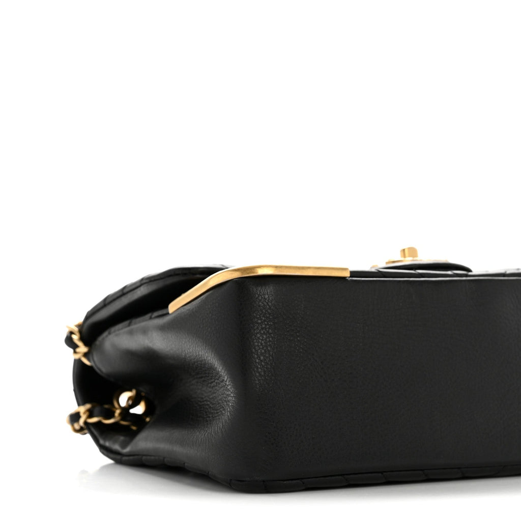 Chanel Calfskin Chevron Quilted Mini Rock The Corner Flap Black