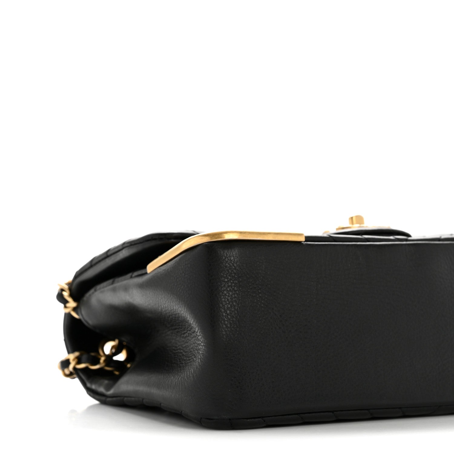 Chanel Calfskin Chevron Quilted Mini Rock The Corner Flap Black