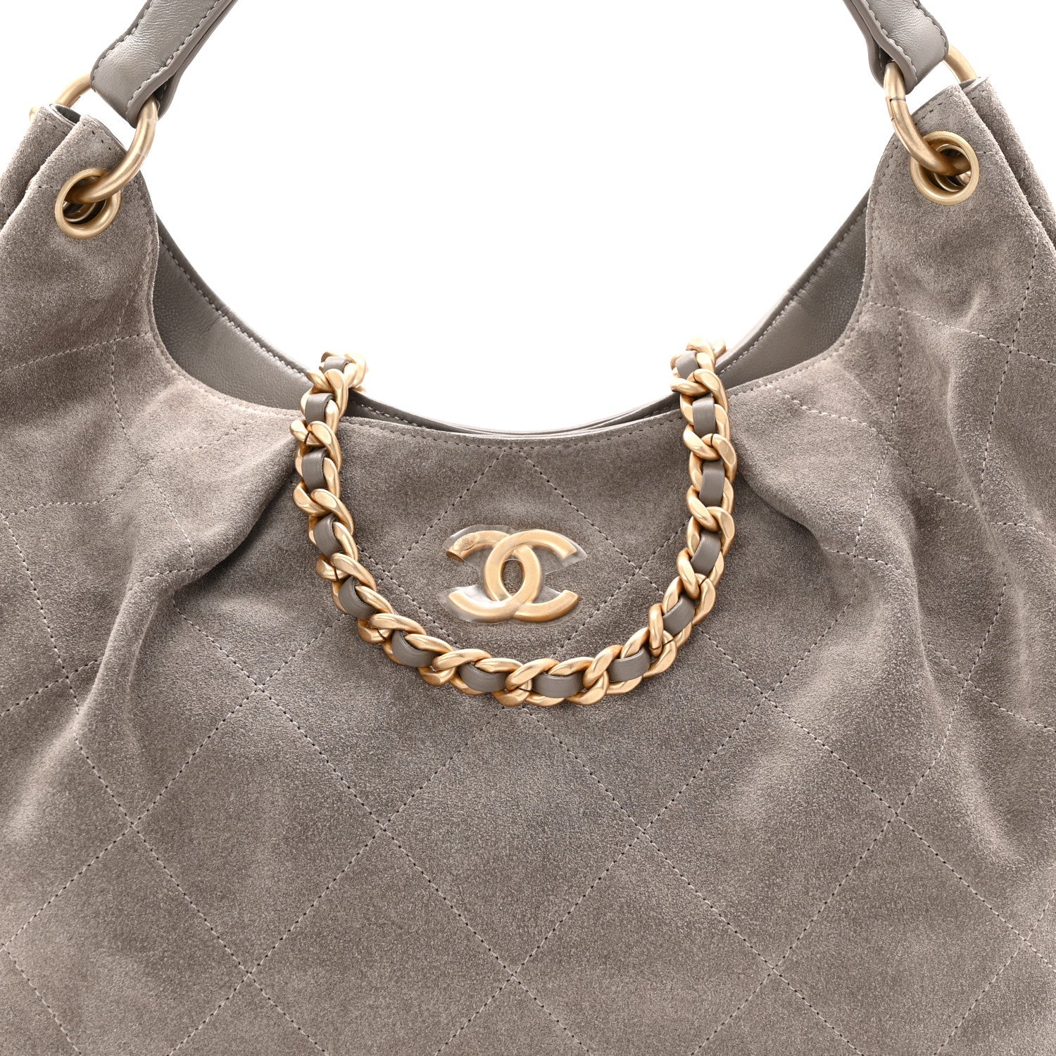 Chanel Suede Quilted Large Hobo Dark Grey