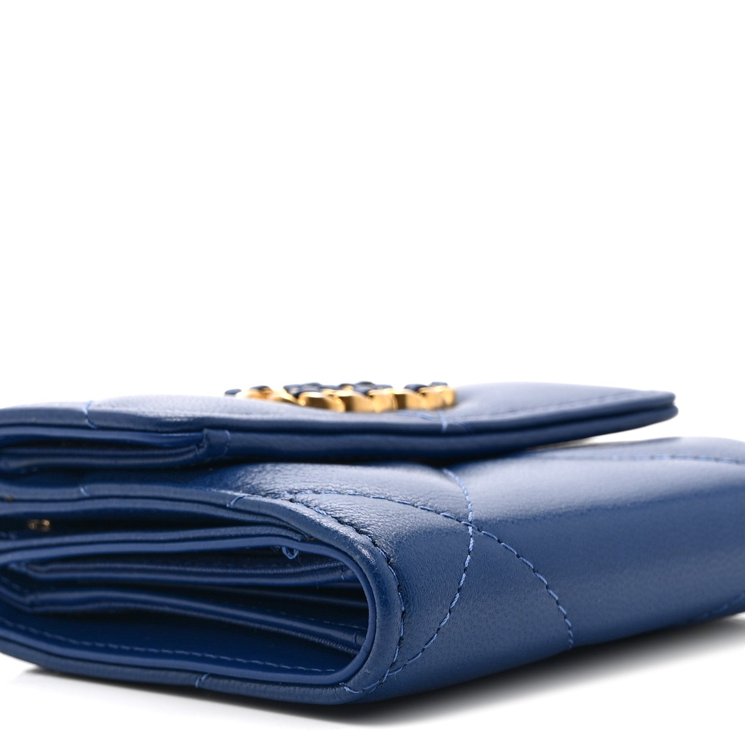 Goatskin Quilted Chanel 19 Small Flap Wallet  Blue