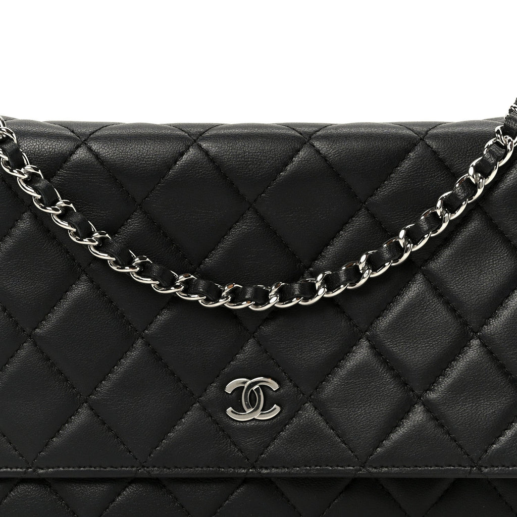 Chanel Lambskin Quilted Wallet On Chain WOC Black