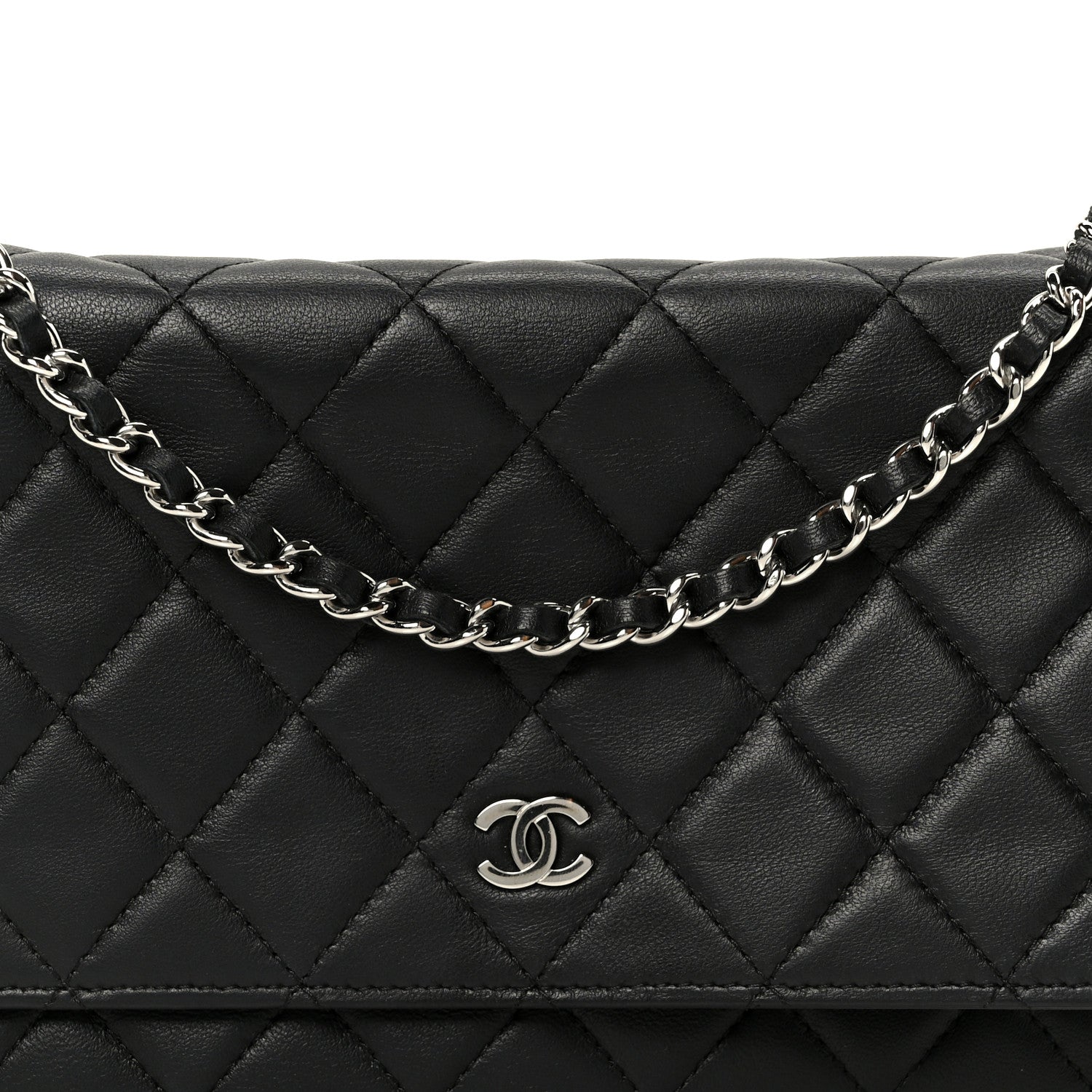 Chanel Lambskin Quilted Wallet On Chain WOC Black