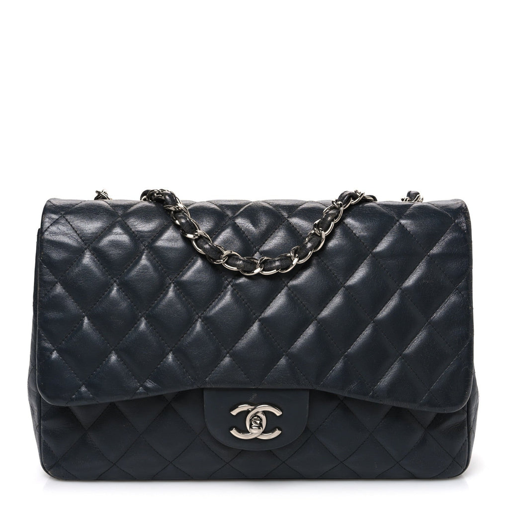 Chanel Lambskin Quilted Jumbo Single Flap Grey