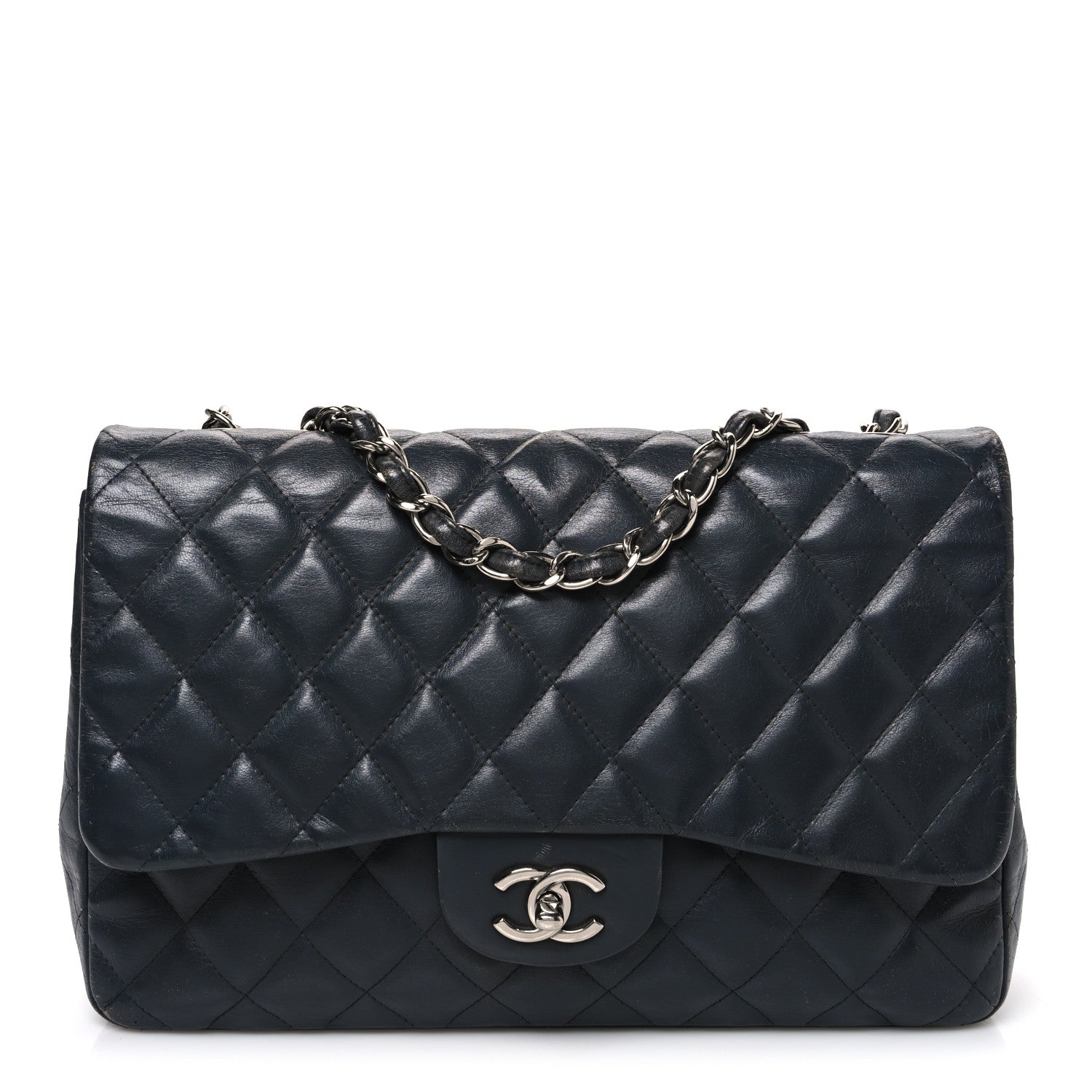 Chanel Lambskin Quilted Jumbo Single Flap Grey