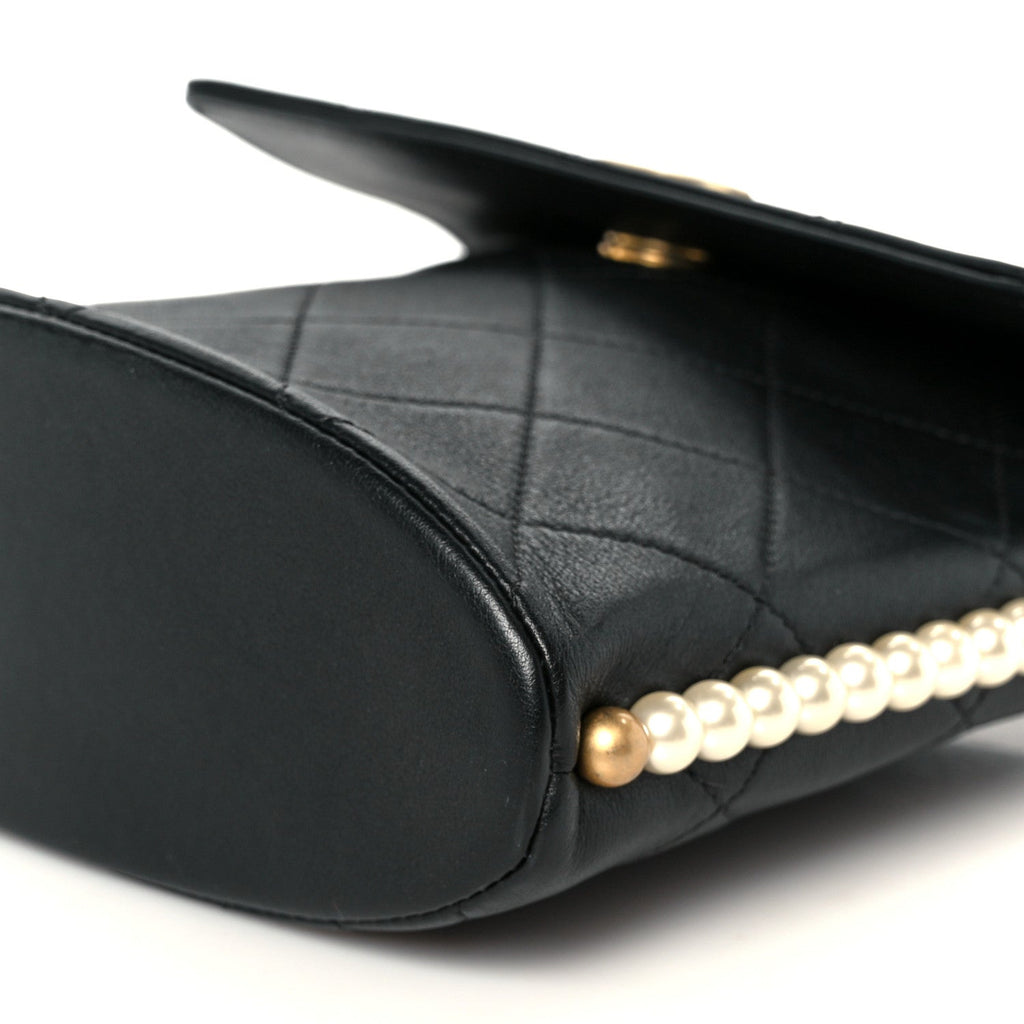Chanel Calfskin Quilted Pearl Small About Pearls Hobo Bag Black