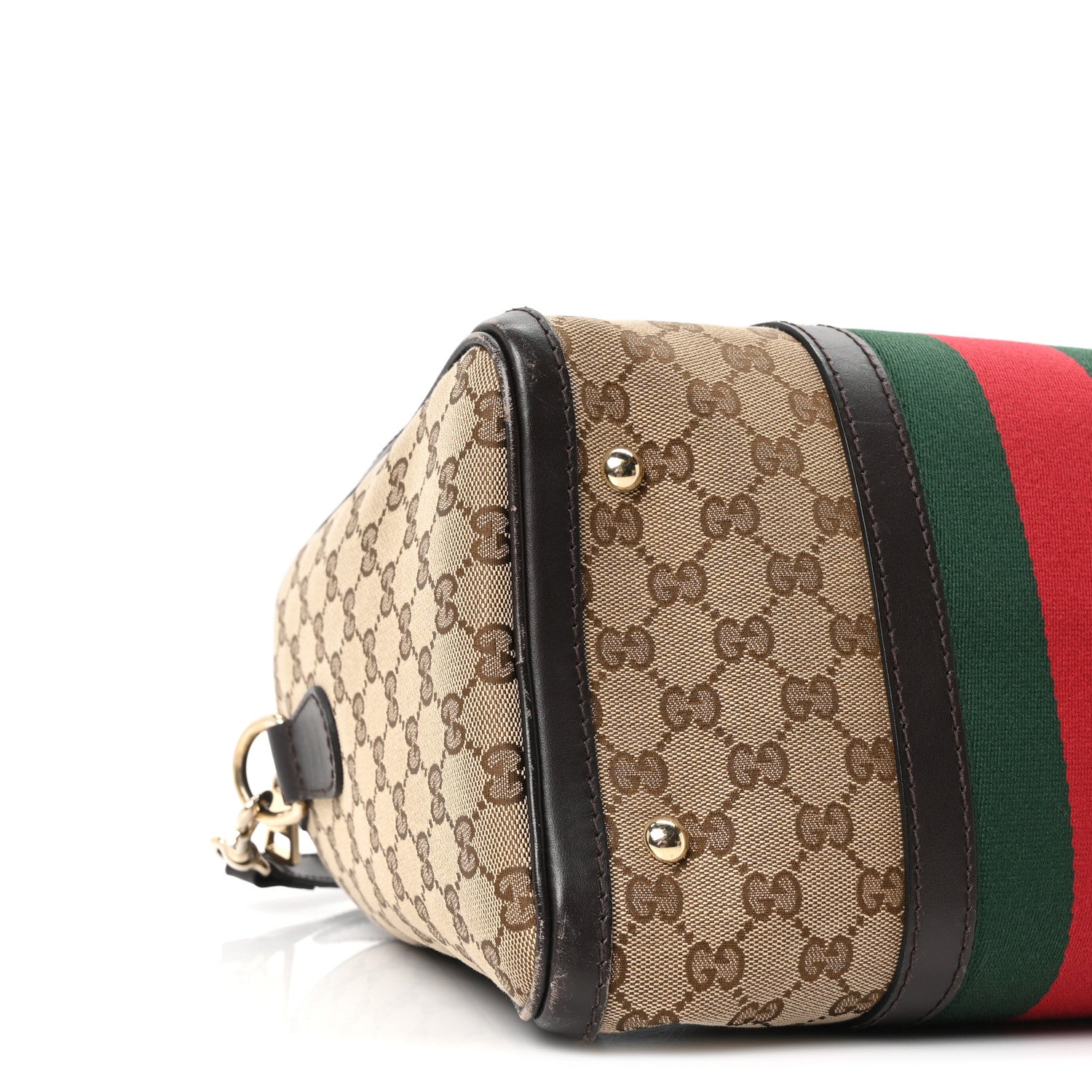 Gucci Monogram Selleria Calfskin Vintage Web Medium Boston Beige Ebony Cocoa