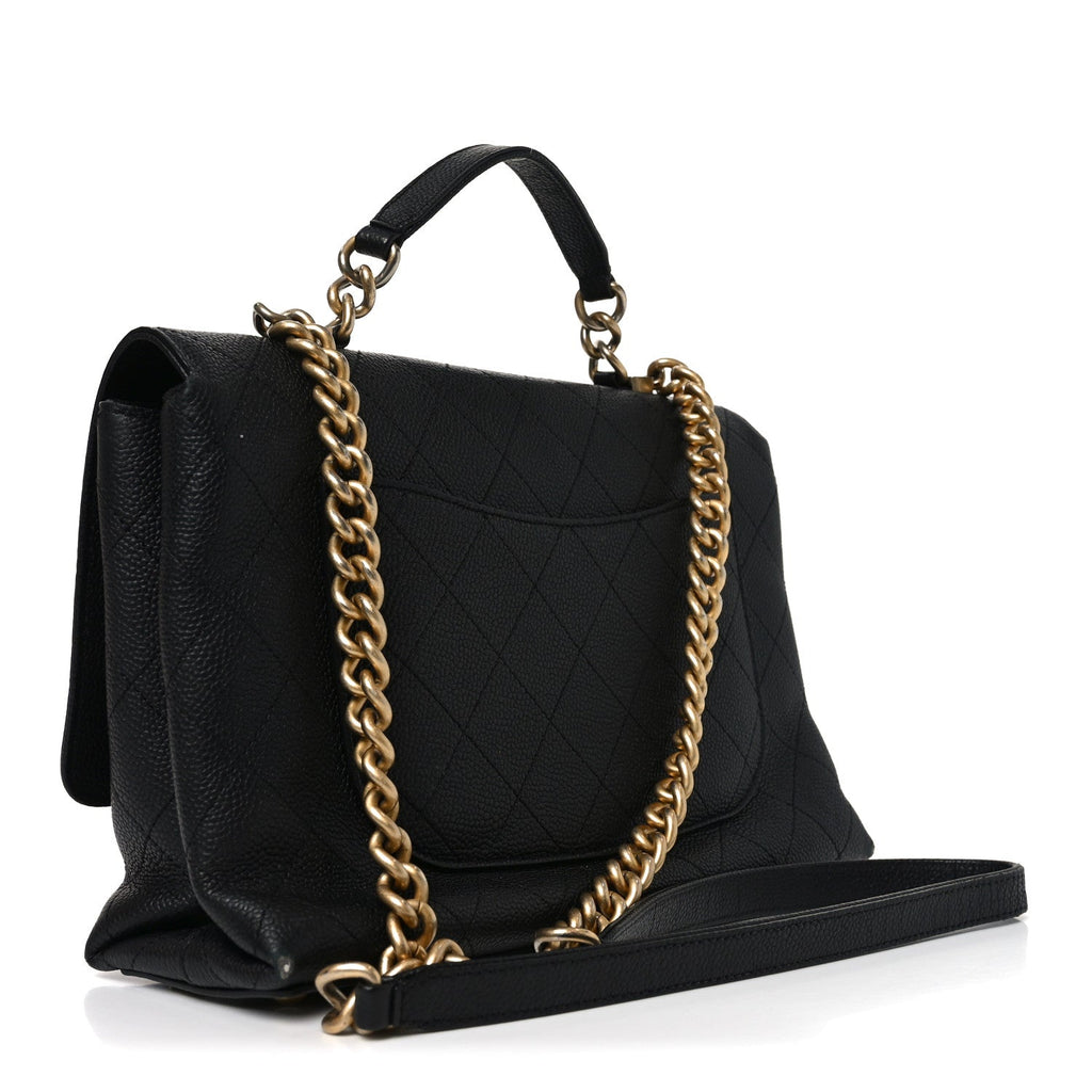 Chanel Caviar Diamond Stitched Top Handle Flap Black