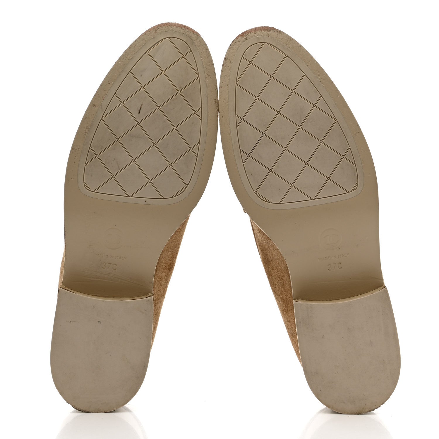 Chanel Suede Metal CC Mocassin Loafers 37 Beige