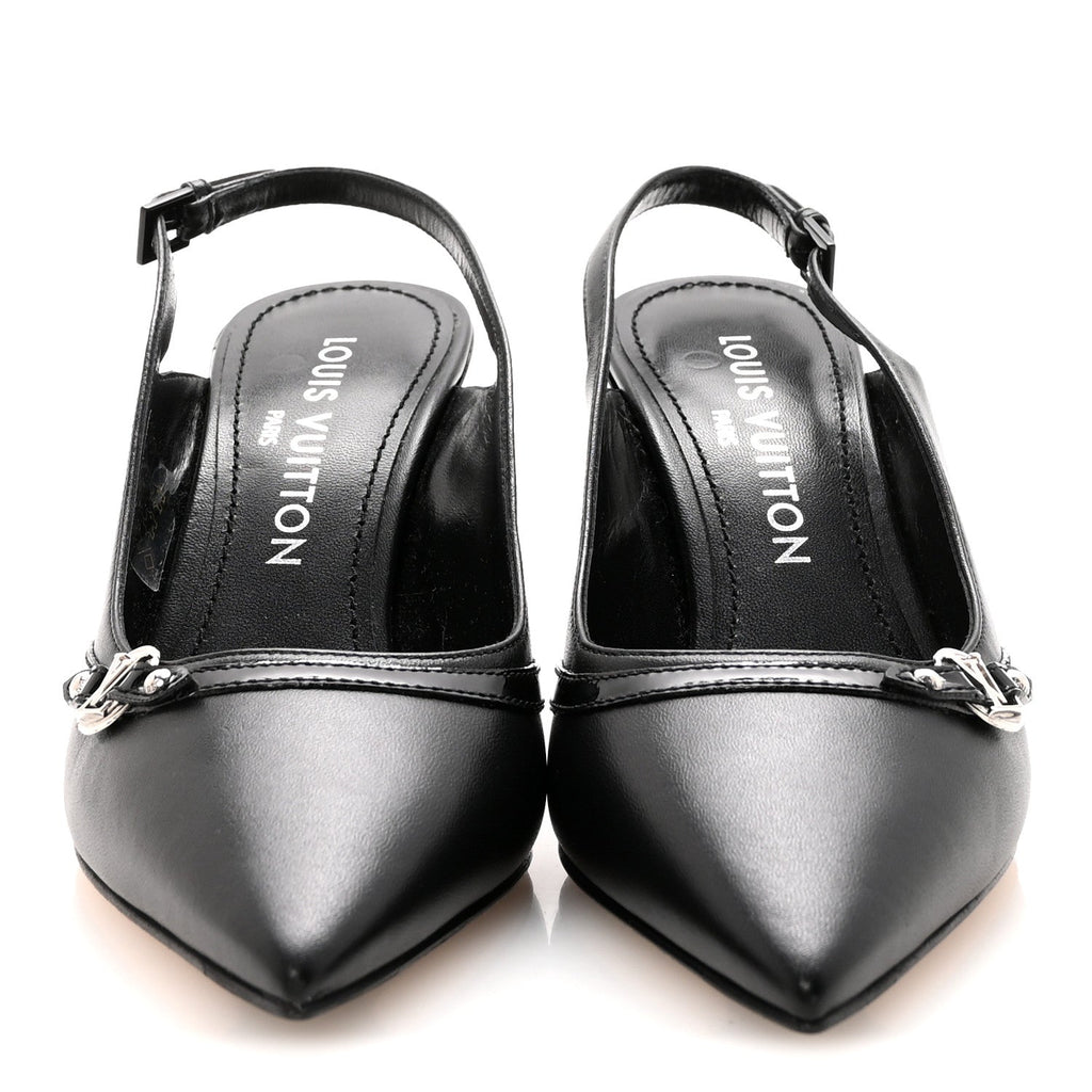 Louis Vuitton Lambskin 6AM Slingback Pumps 37.5 Black