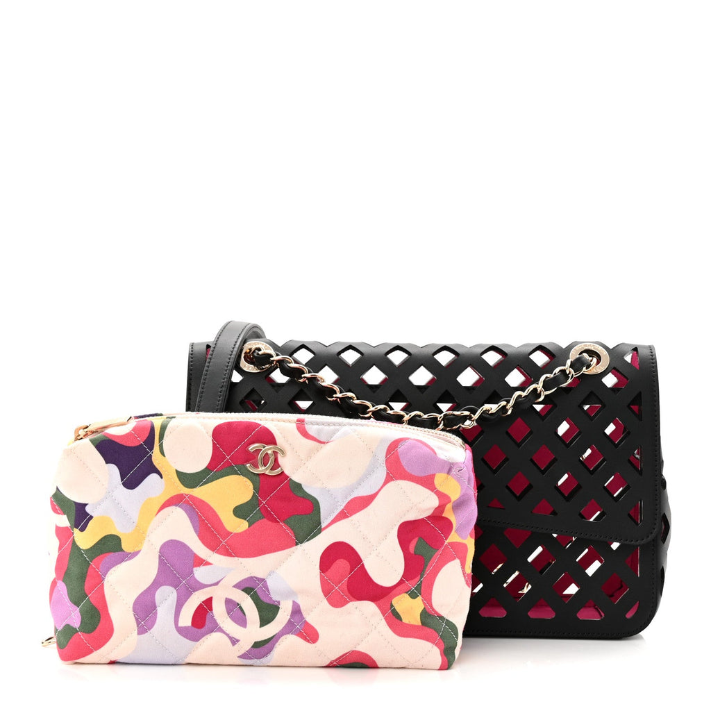 Chanel Lambskin Sea Through Flap Black Multicolor
