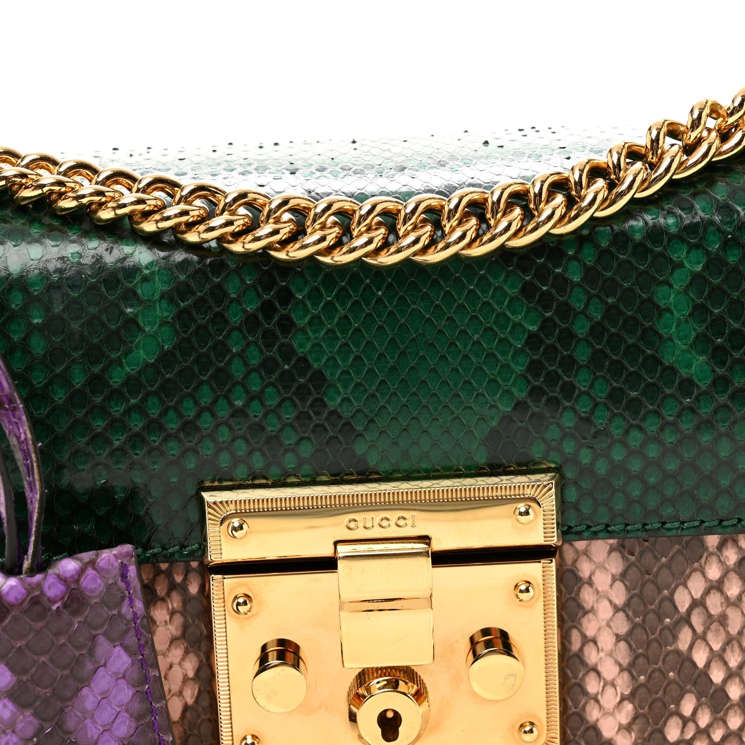 Gucci Snakeskin Small Padlock Shoulder Bag Green Pink Purple