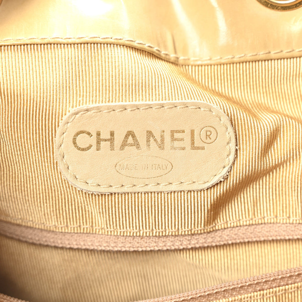 Chanel Vinyl Stitched XL Bucket Bag Beige