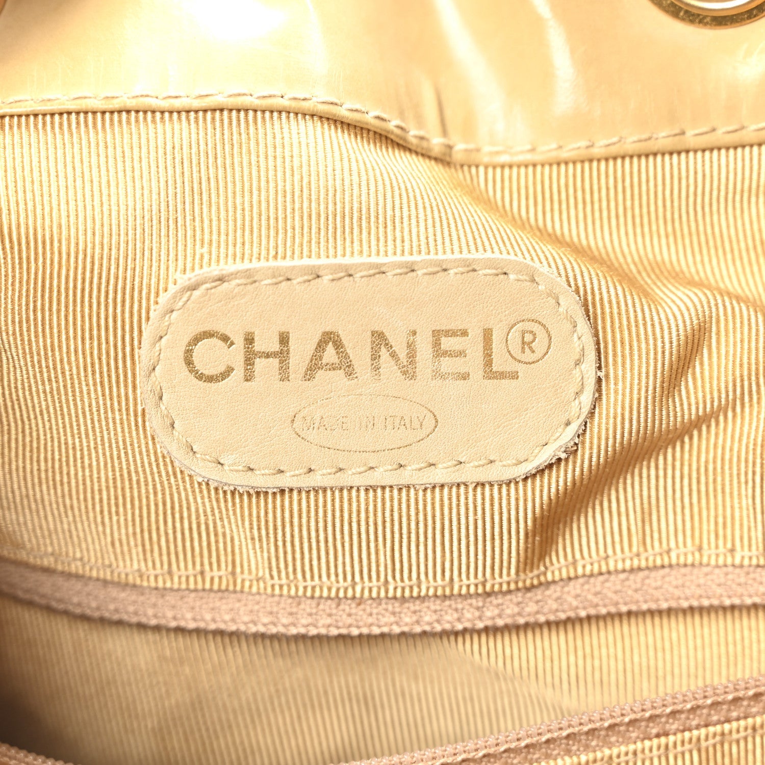 Chanel Vinyl Stitched XL Bucket Bag Beige