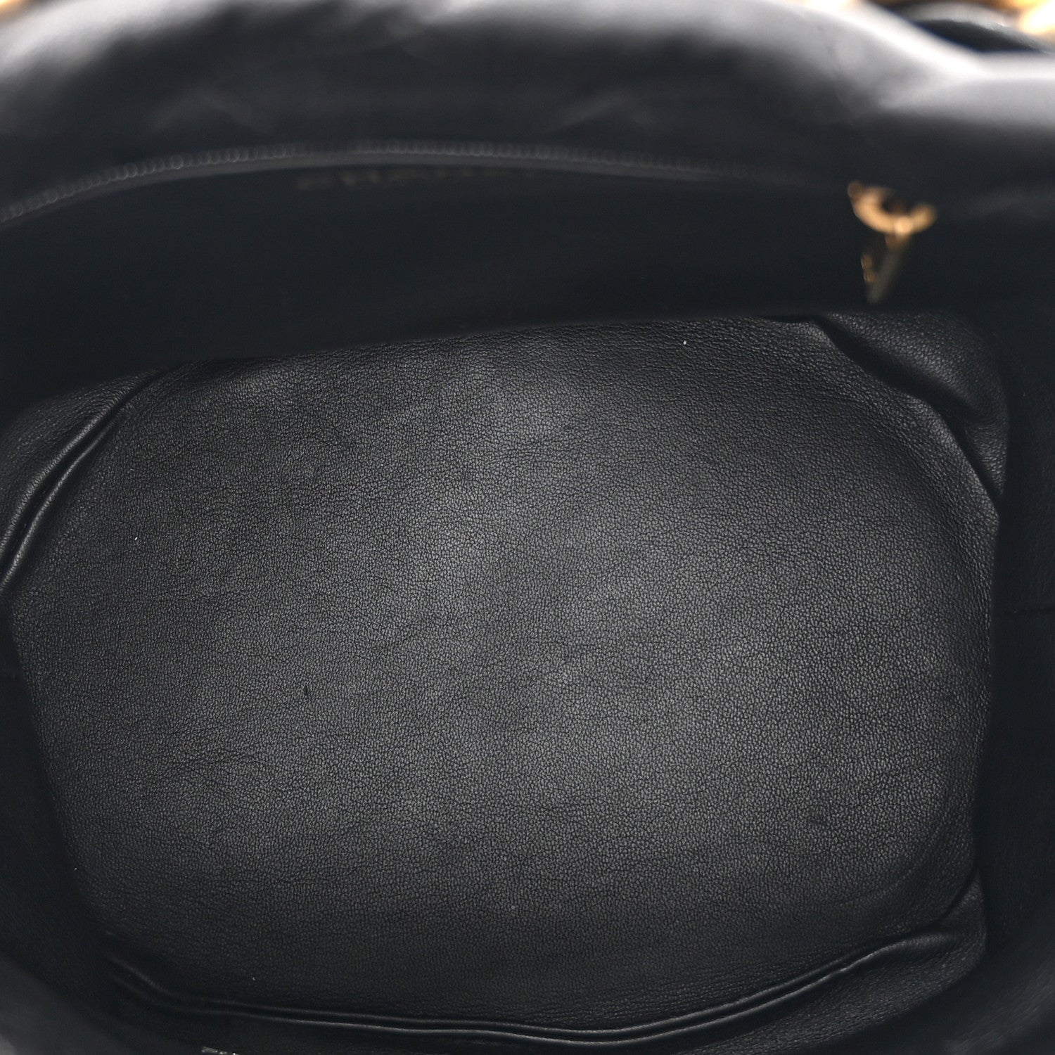 Chanel Shiny Lambskin Quilted Small Chain Is More Drawstring Bag Black