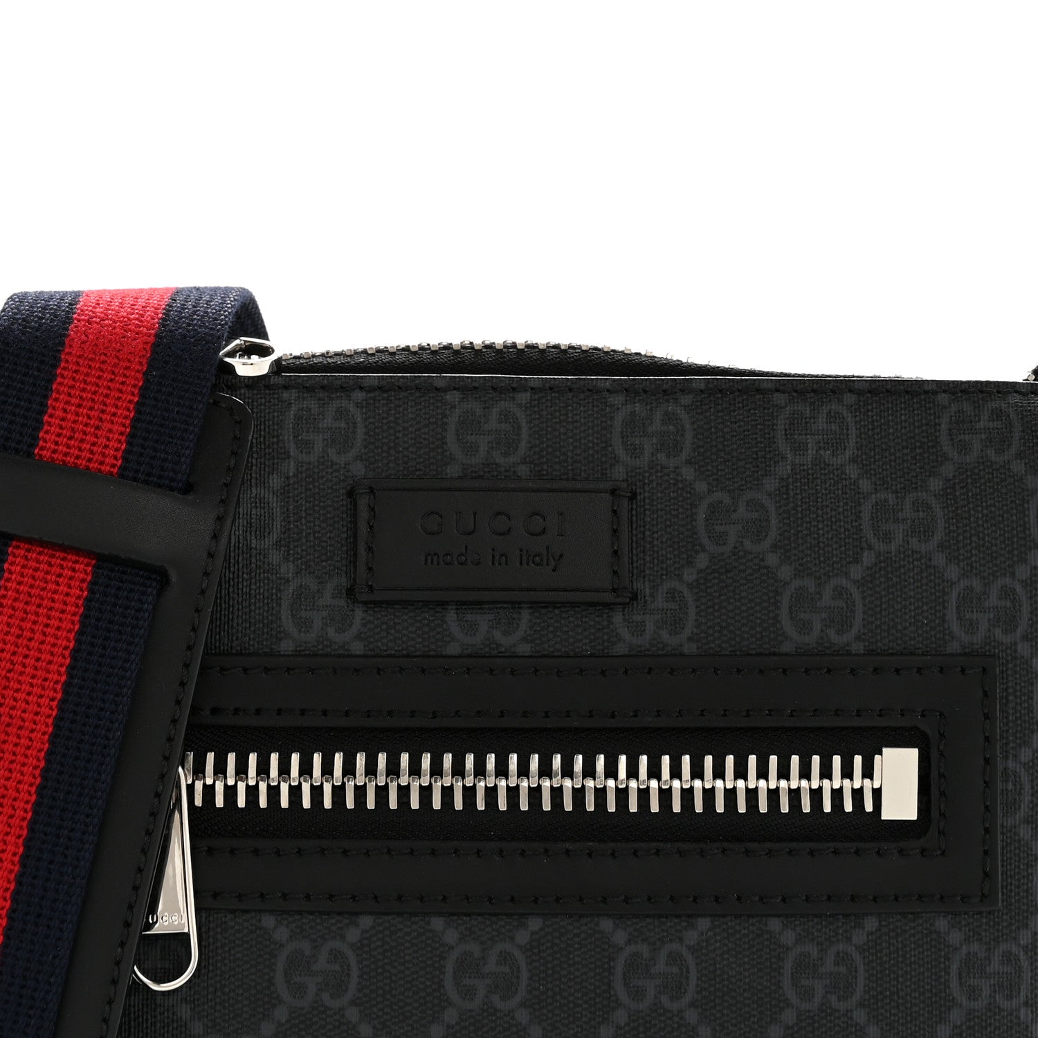 Gucci GG Supreme Monogram Web Small Flat Messenger Bag Black Grey