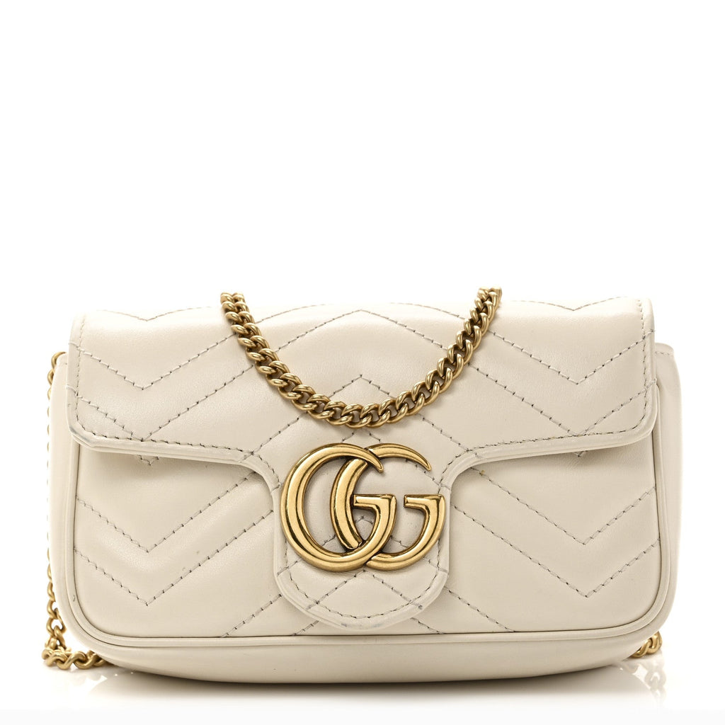Gucci Calfskin Matelasse Super Mini GG Marmont Shoulder Bag White