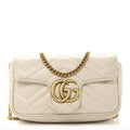 Gucci Calfskin Matelasse Super Mini GG Marmont Shoulder Bag White