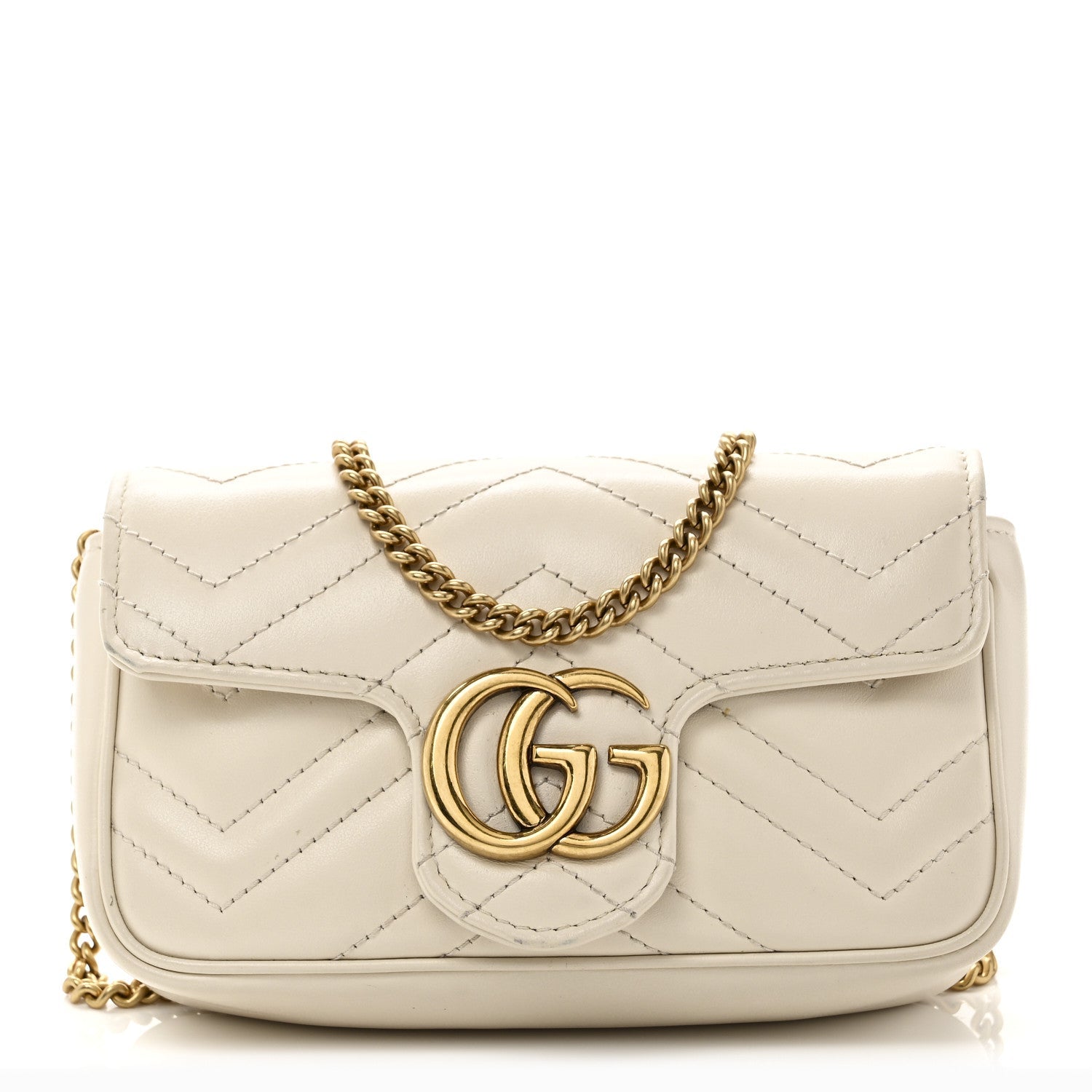 Gucci Calfskin Matelasse Super Mini GG Marmont Shoulder Bag White