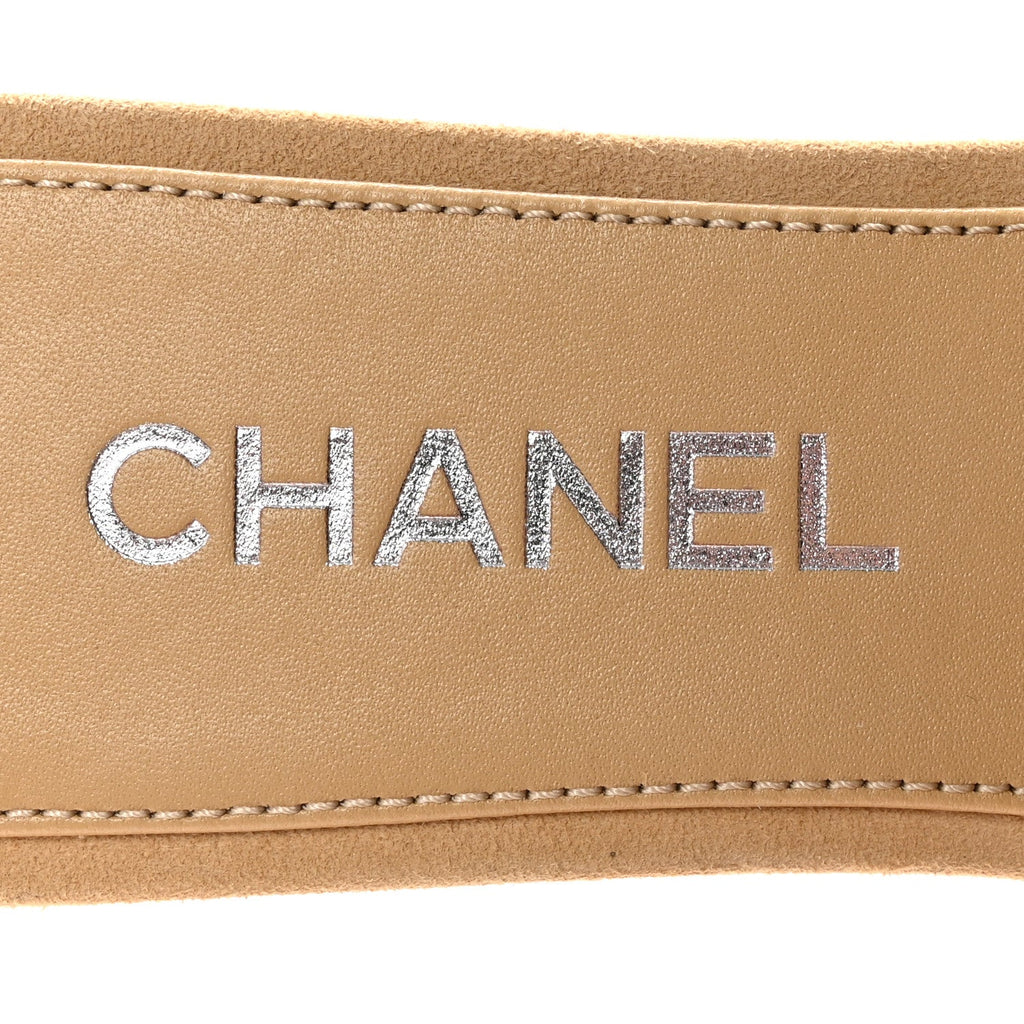 Chanel Suede Kidskin Velcro Mules 38 Beige