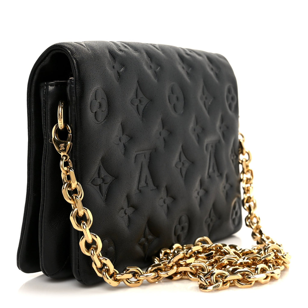Louis Vuitton Lambskin Embossed Monogram Pochette Coussin Black