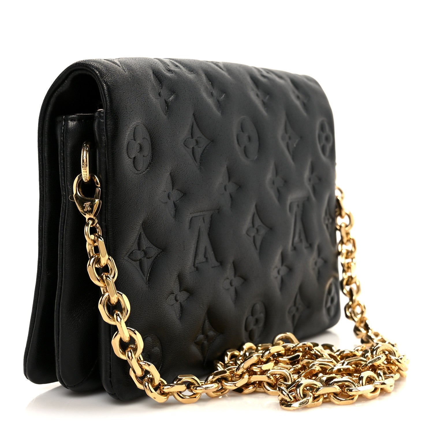 Louis Vuitton Lambskin Embossed Monogram Pochette Coussin Black