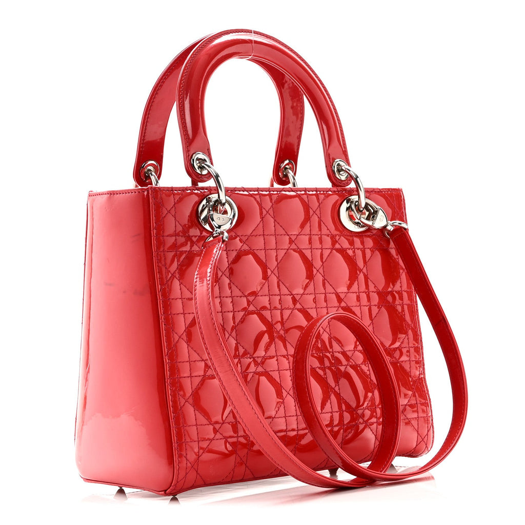 Christian Dior Patent Cannage Medium Lady Dior Fuchsia