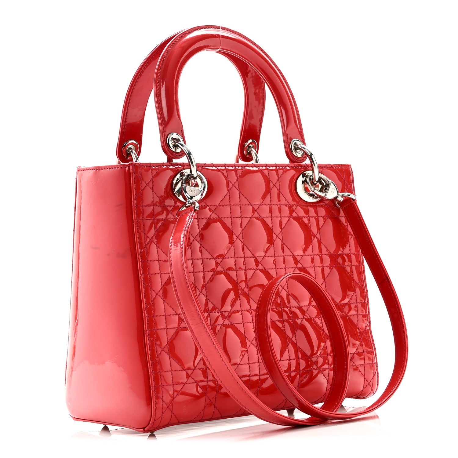 Christian Dior Patent Cannage Medium Lady Dior Fuchsia