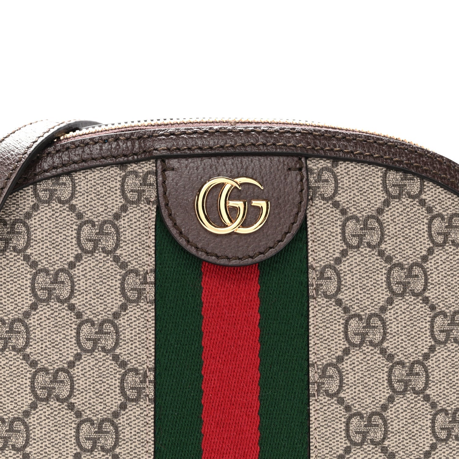 Gucci GG Supreme Monogram Textured Dollar Calfskin Web Small Ophidia Dome Shoulder Bag Beige Ebony New Acero